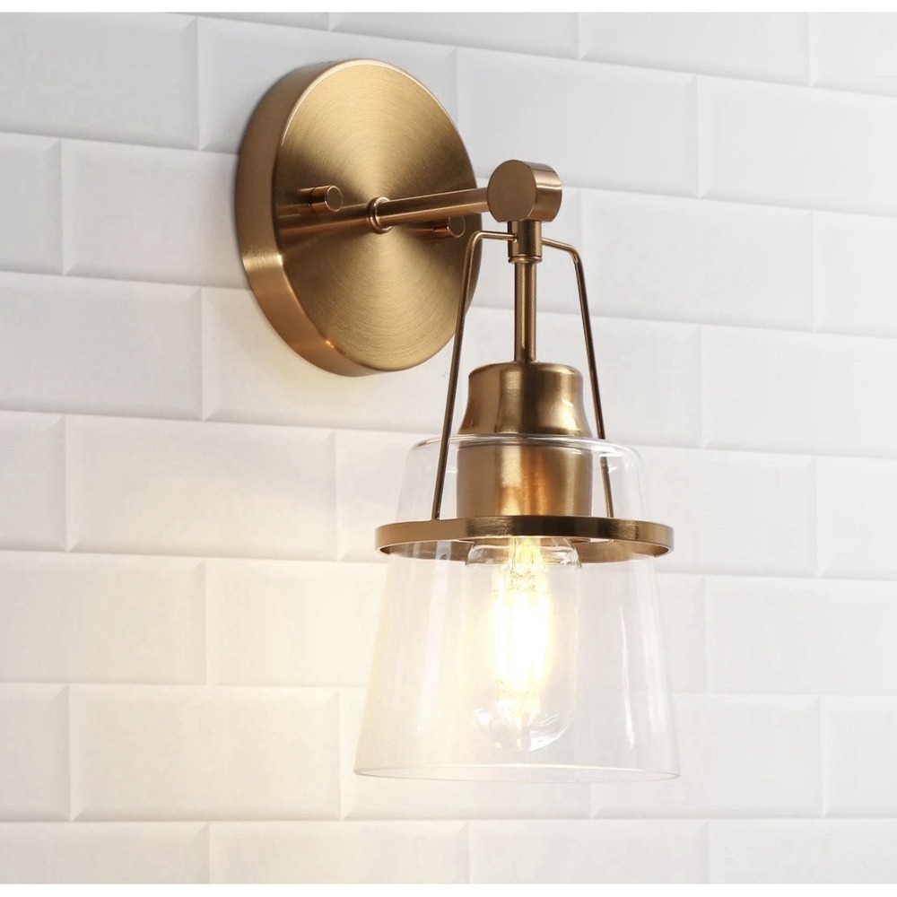 LNC Dendrophyllia 1-Light Gold Wall Sconce Vanity Light - Modern Rippled Glass